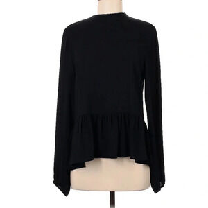 LOFT Black Long Sleeve Mandarin Collar Peplum Blouse